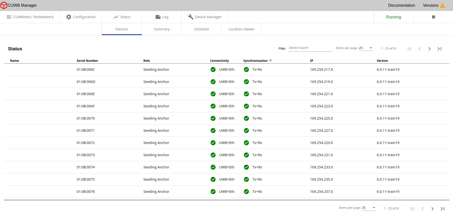 Status - Devices Tab