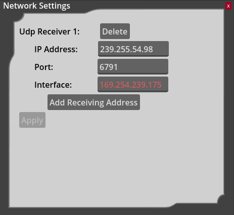 Network Settings Dialog in CUWB Viewer