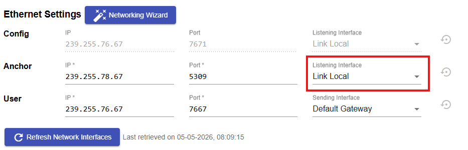 CUWB Manager Ethernet Settings Highlight