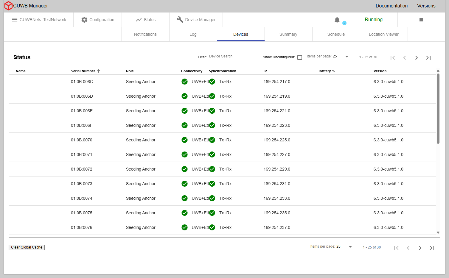 Status - Devices Tab